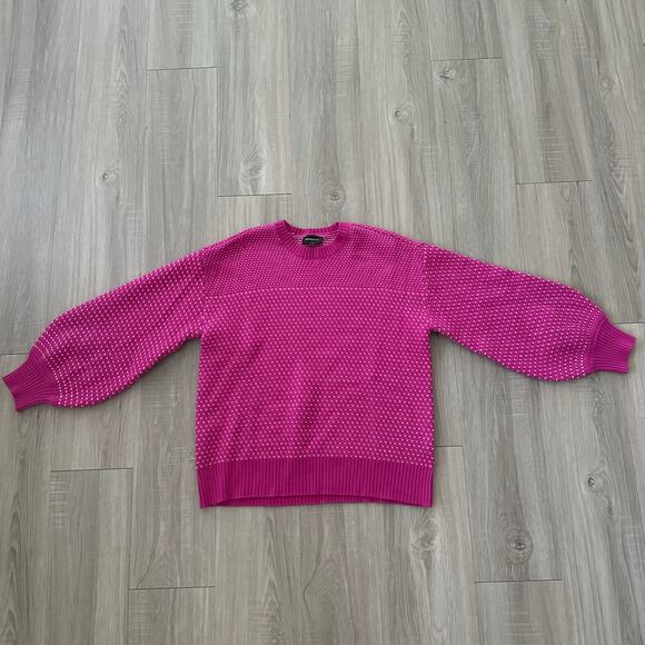 Summersalt The Luxe Cashmere Blend Mix Stitch Sweater Pink and White Size Large - Picture 3 of 6
